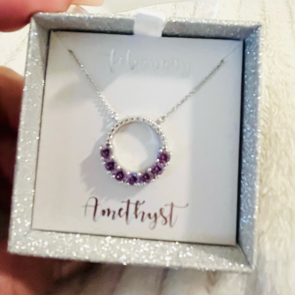 Diamonique Amethyst Silver Necklace with Purple Accents